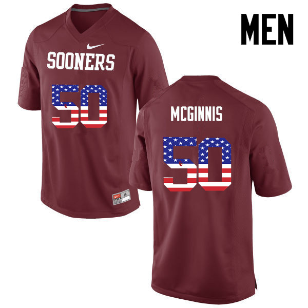Men Oklahoma Sooners #50 Arthur McGinnis College Football USA Flag Fashion Jerseys-Crimson - Click Image to Close